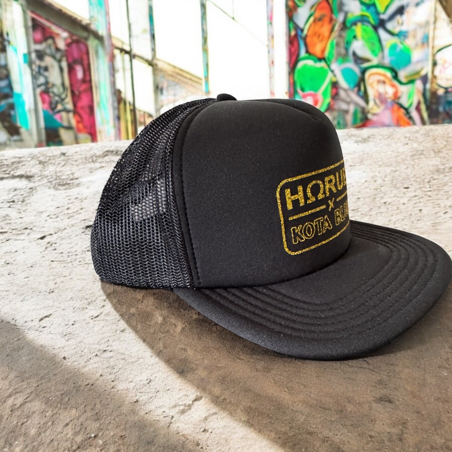 Casquette Black/Black Snapback pailleté Kota Blue x Horue