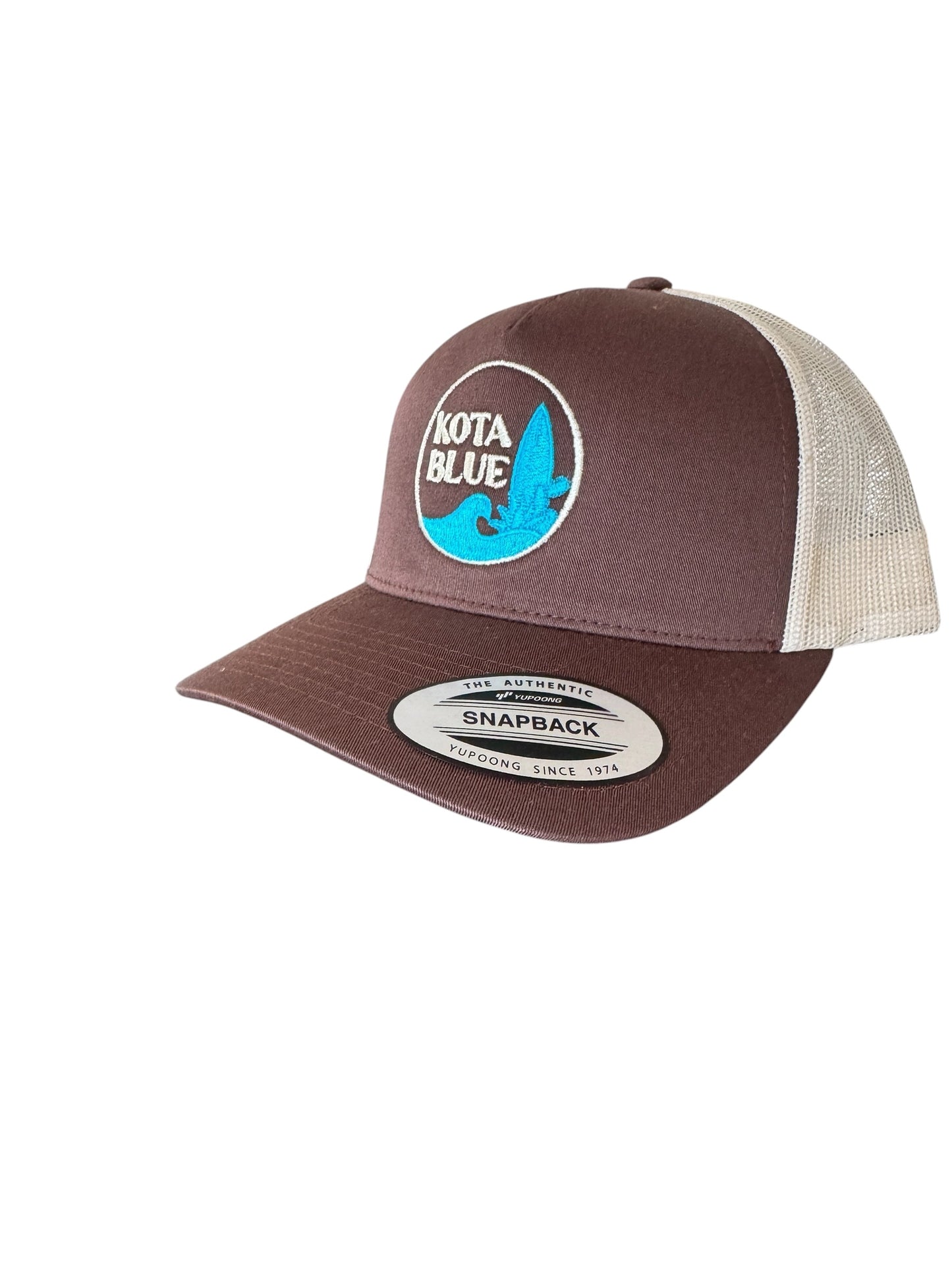 Casquette Retro Trucker chocolat/beige/logo Kota Blue turquoise