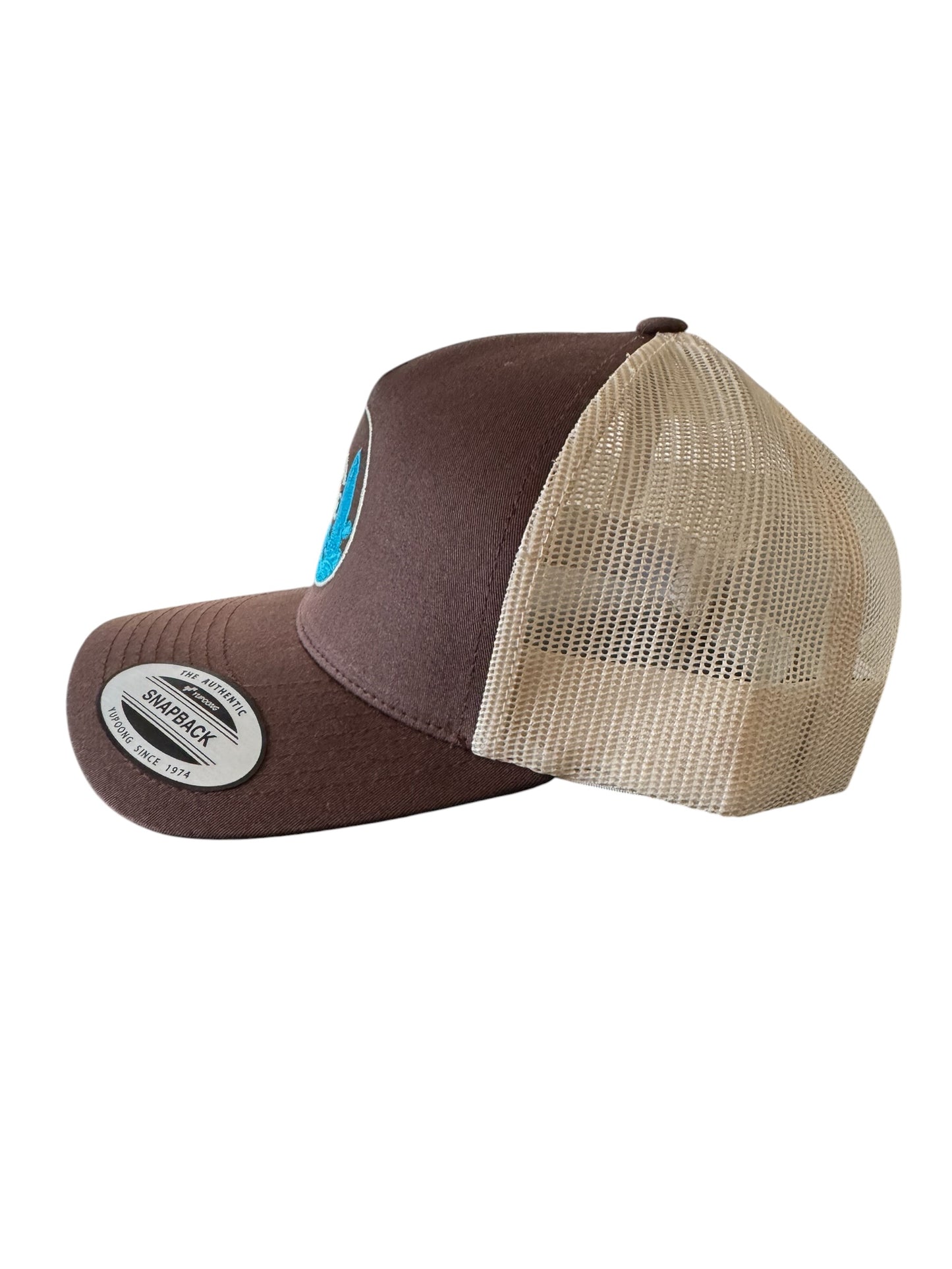 Casquette Retro Trucker chocolat/beige/logo Kota Blue turquoise