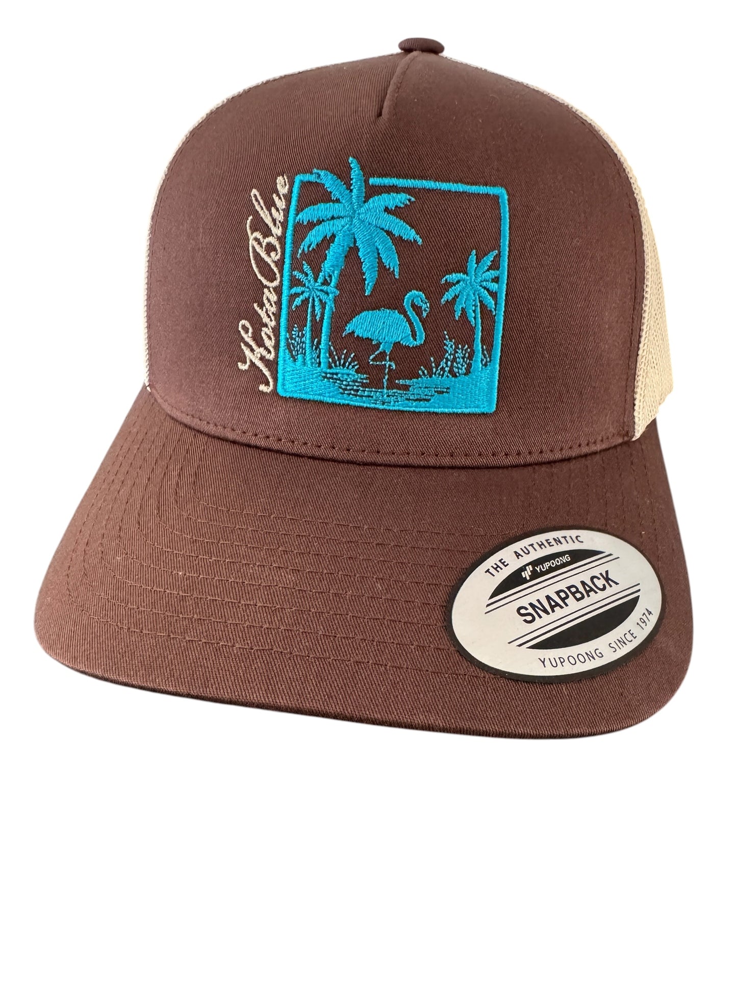 Casquette Retro Trucker chocolat/beige/Palmiers et flamand