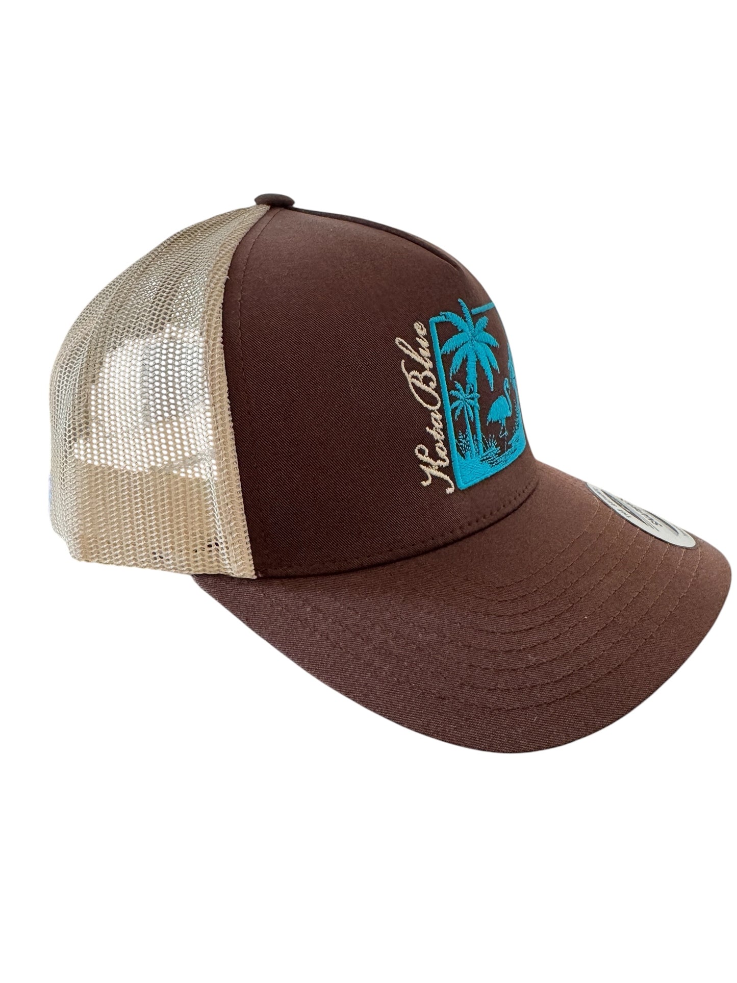 Casquette Retro Trucker chocolat/beige/Palmiers et flamand
