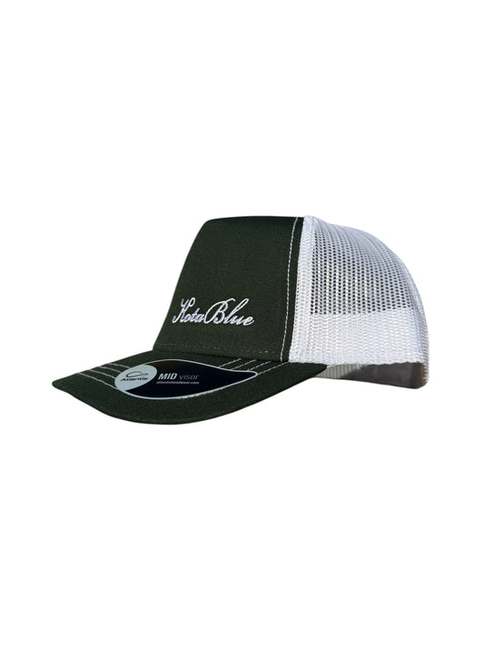 Casquette Retro Trucker vert sapin/blanc  Kota Blue brodé en blanc