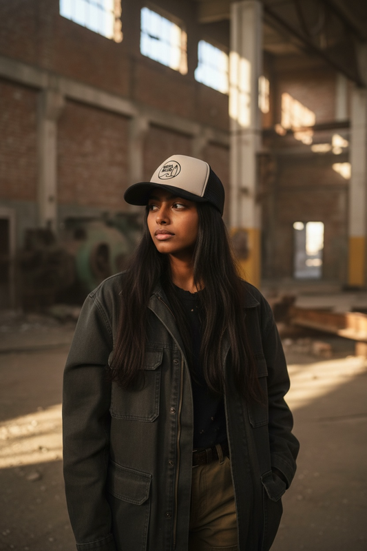 Casquette Retro Trucker Enfant  bleu marine/blanche, impression daim logo Kota blue