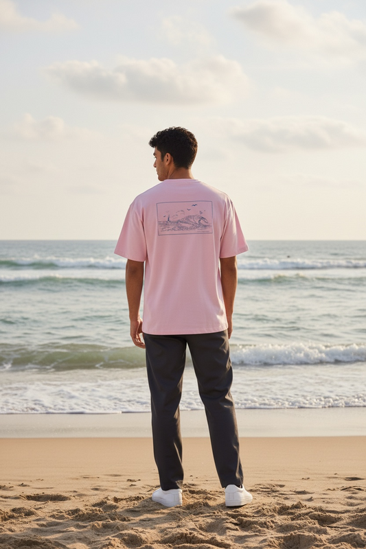 T-shirt rose avec la vague de Carro en turquoise