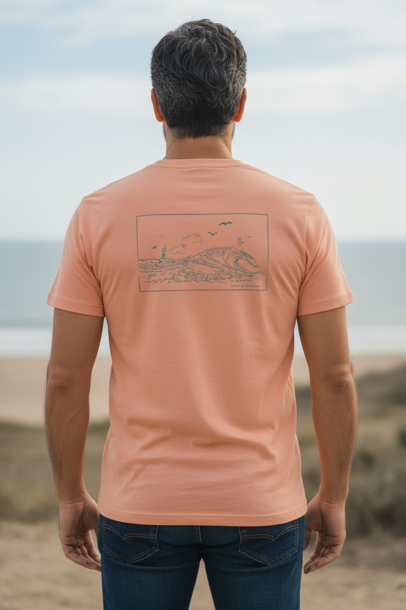 T-shirt pêche  avec la vague de Carro en turquoise