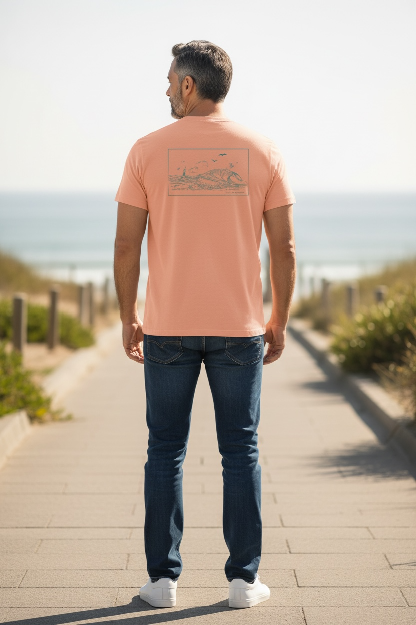 T-shirt pêche  avec la vague de Carro en turquoise