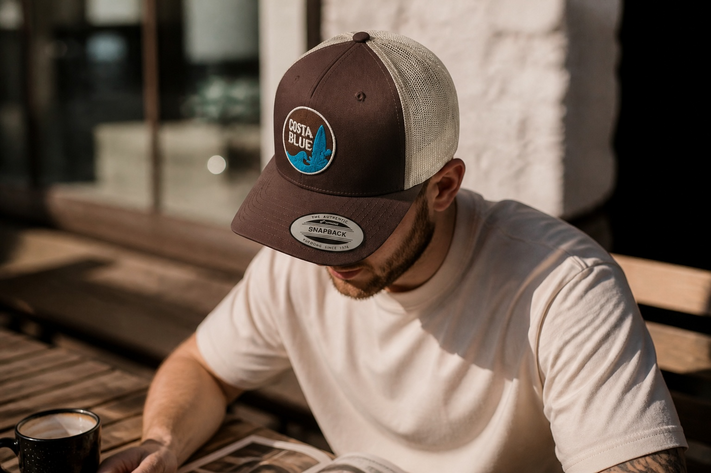 Casquette Retro Trucker chocolat/beige/logo Kota Blue turquoise