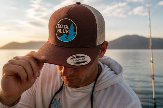 Casquette Retro Trucker chocolat/beige/logo Kota Blue turquoise