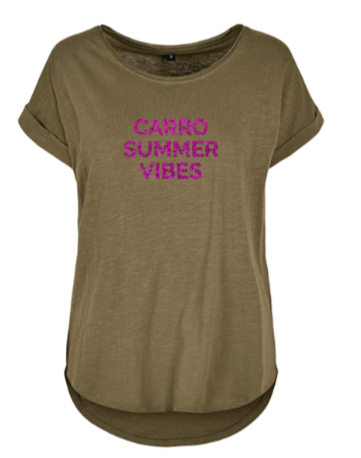 T-shirt vert olive Femme, CARRO SUMMER VIBES en pink pailleté