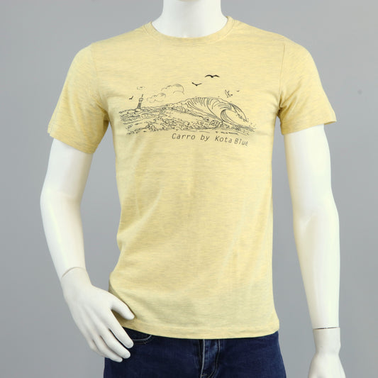 T-shirt yellow surf avec la vague de Carro en blanc