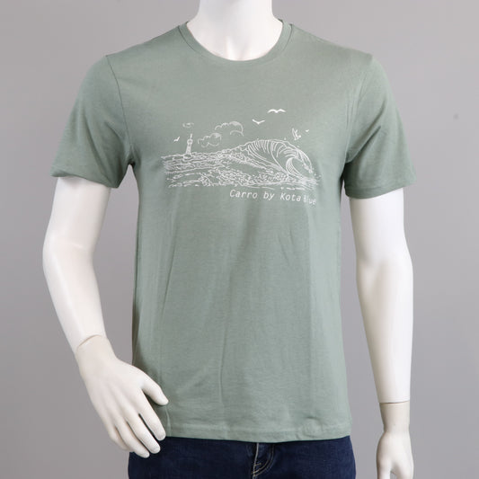 T-shirt green dusty avec la vague de Carro en blanc