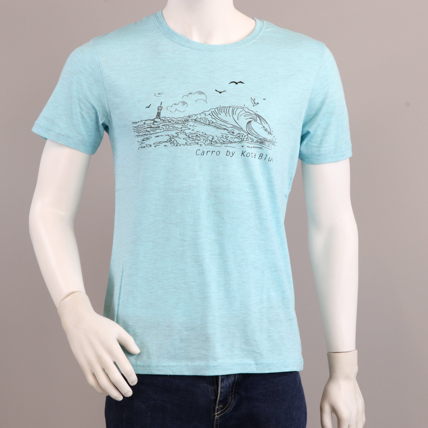 T-shirt bleu océan avec la vague de Carro en noir